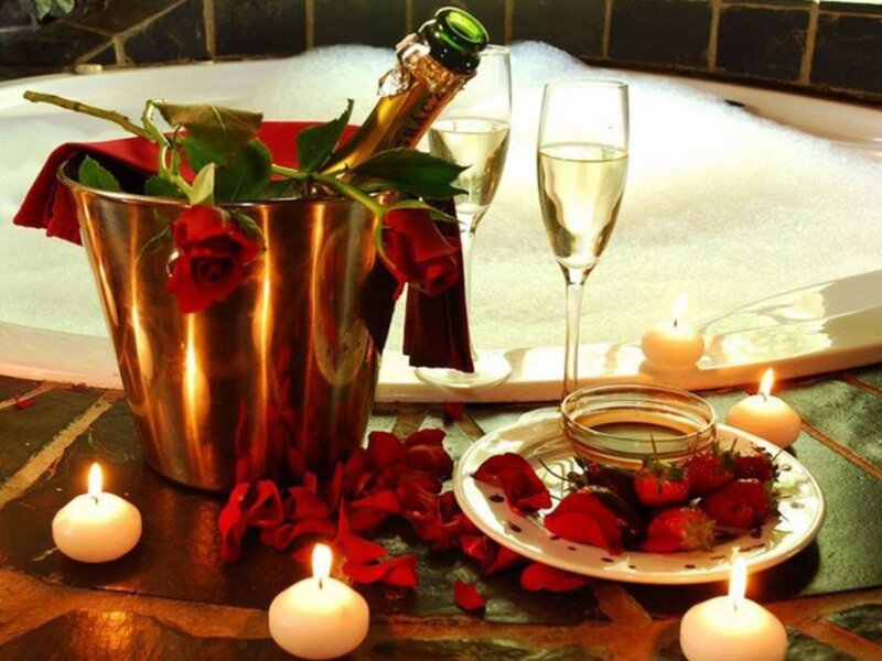 Champagne and Roses in Tub