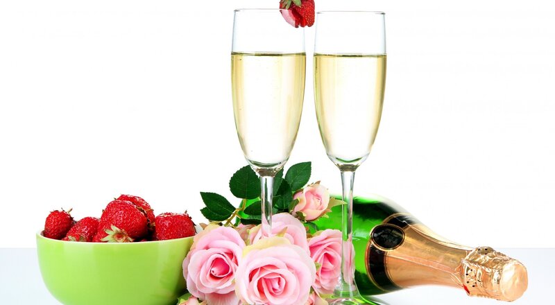 Champagne and Strawberries — Green, Celebratory