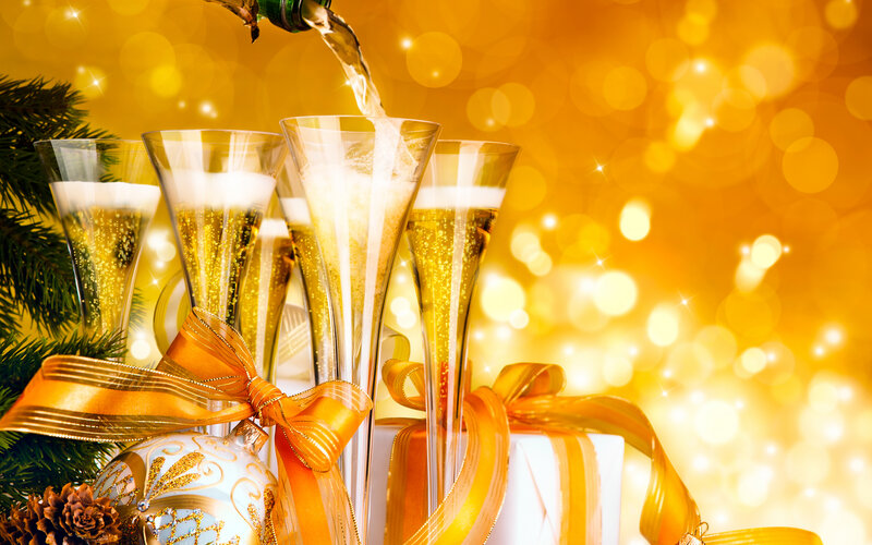 Champagne Being Poured — Gold, Festive
