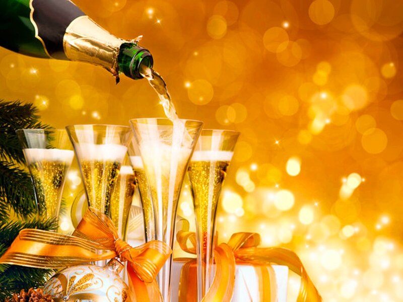 Champagne Being Poured — Gold, Festive, Winter