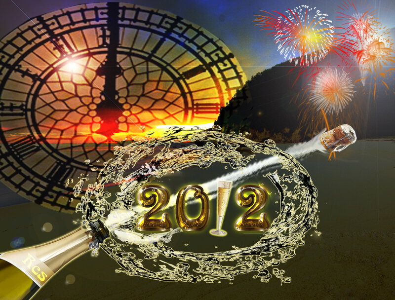 Champagne Bottle and Clock