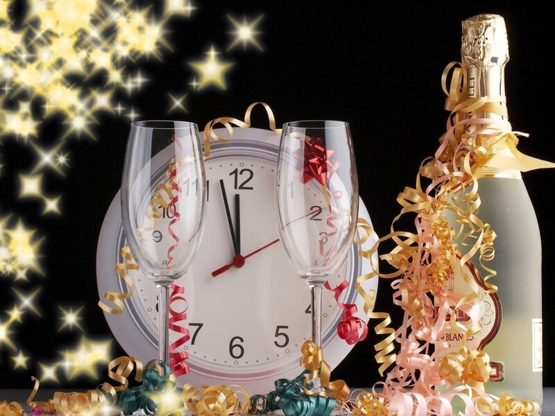 Champagne Bottle and Glasses — Black, Celebratory