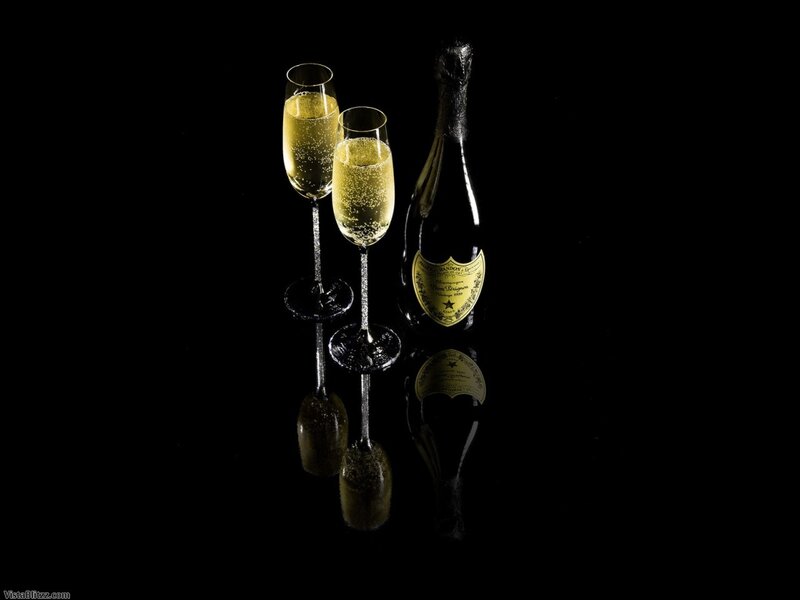 Champagne Bottle and Glasses — Black