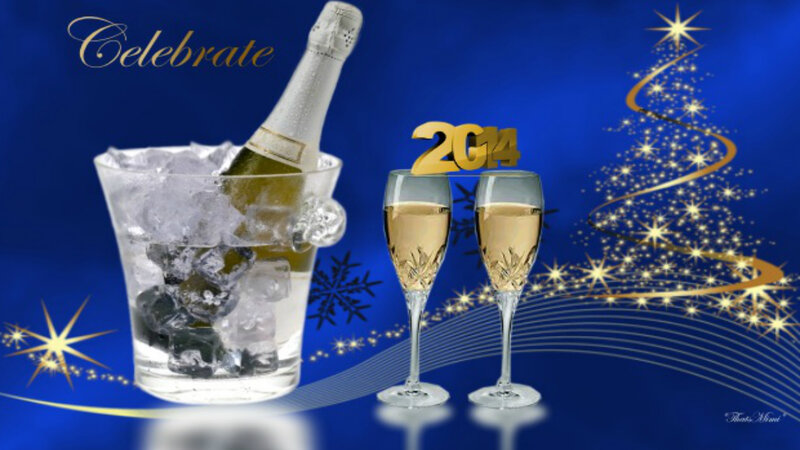 Champagne Bottle and Glasses — Blue, Celebratory
