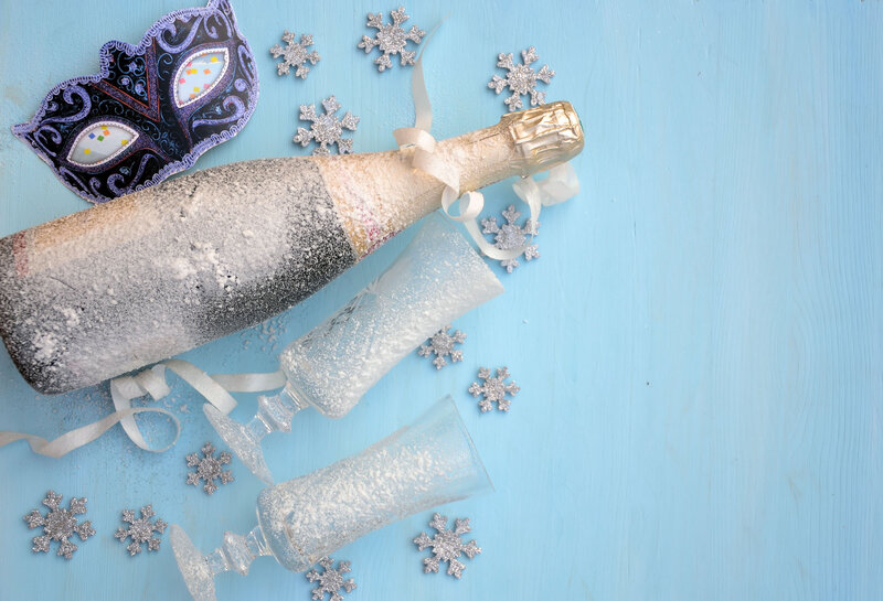Champagne Bottle and Glasses — Blue, Festive