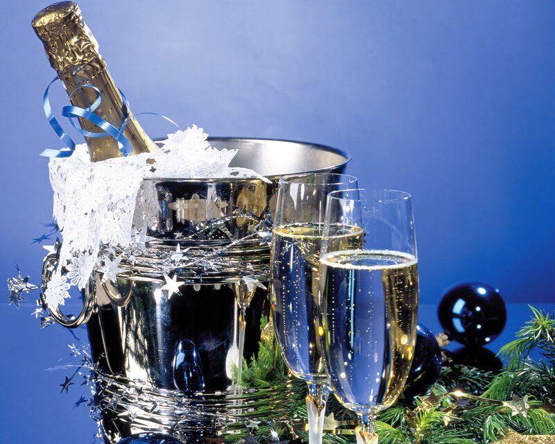Champagne Bottle and Glasses — Blue