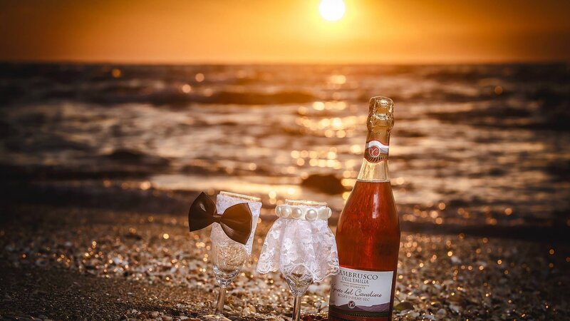 Champagne Bottle and Glasses — Gold, Romantic, Sunset