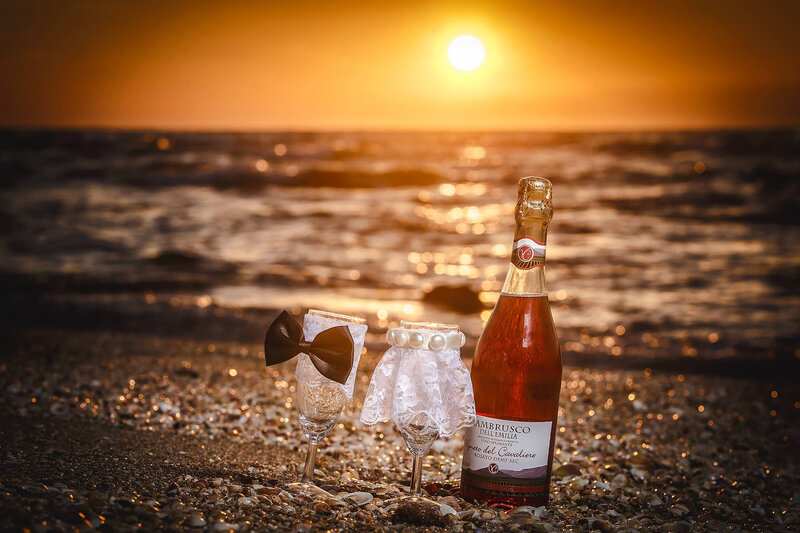 Champagne Bottle and Glasses — Gold, Romantic