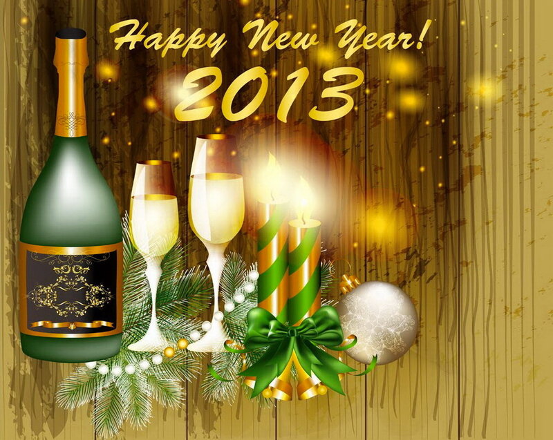 Champagne Bottle and Glasses — Green, Festive