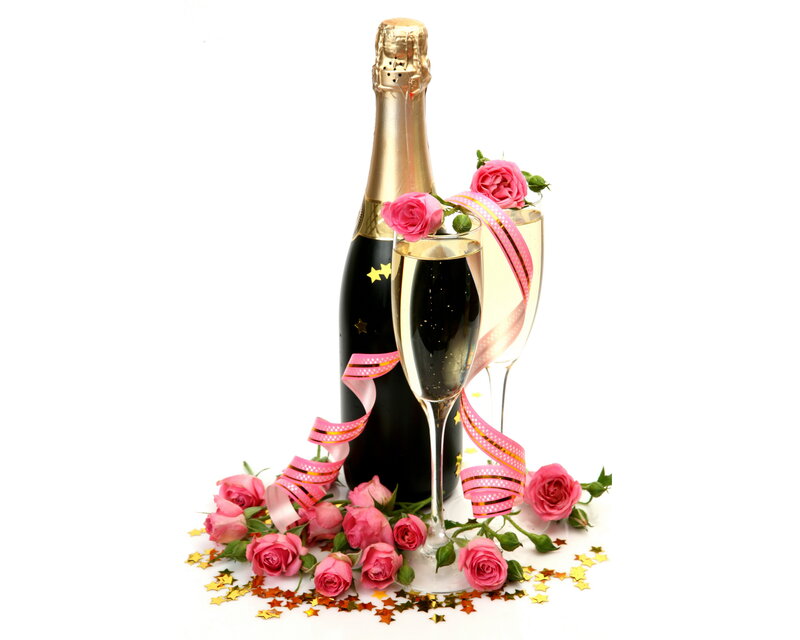 Champagne Bottle and Glasses — Pink
