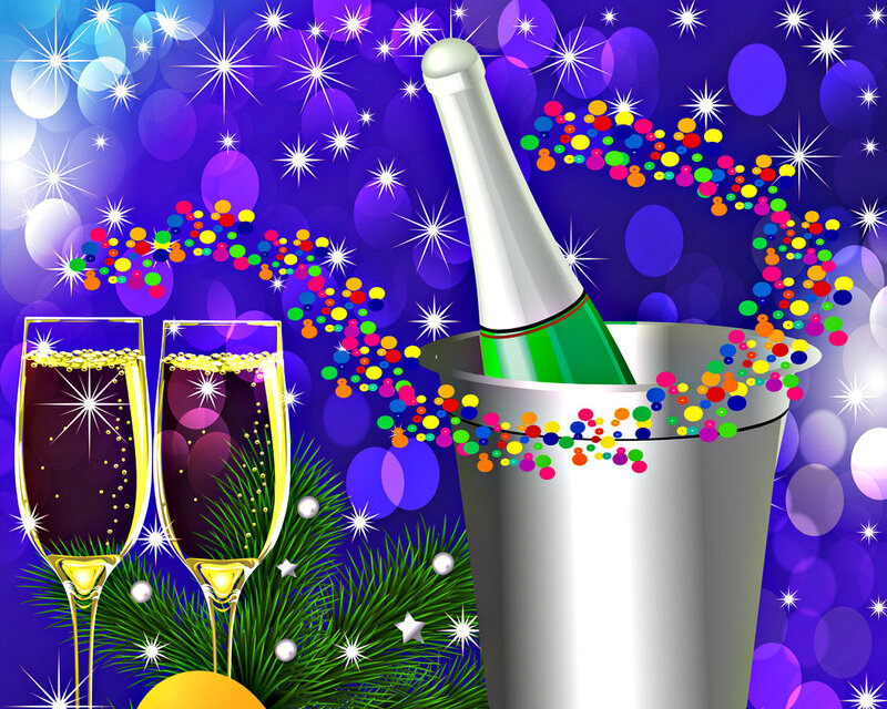 Champagne Bottle and Glasses — Purple