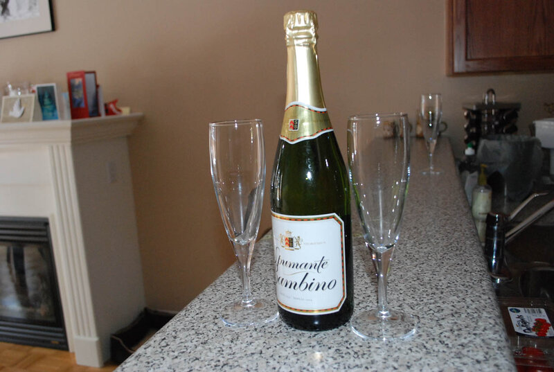 Champagne Bottle and Glasses — White, Calm