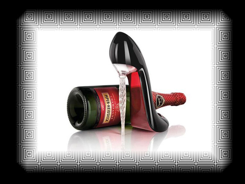 Champagne Bottle and High Heel — Black