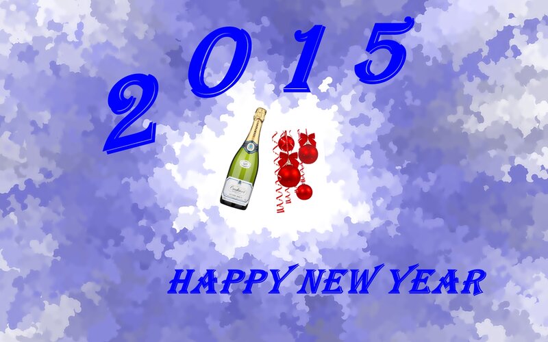 Champagne Bottle and Ornaments — Blue