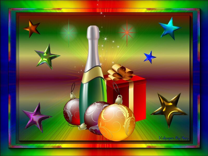 Champagne Bottle and Ornaments