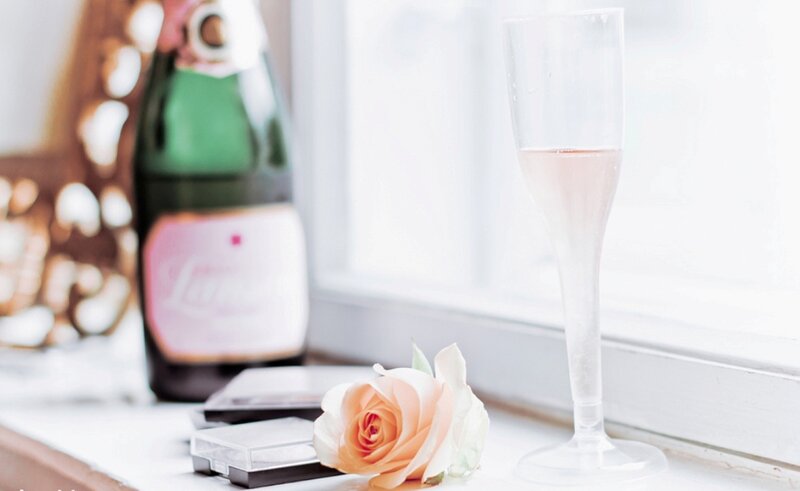 Champagne Bottle and Rose — White