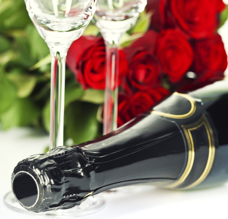 Champagne Bottle and Roses