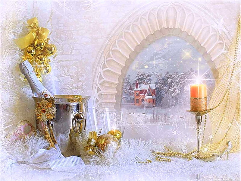 Champagne Bottle in Ice Bucket — White, Festive