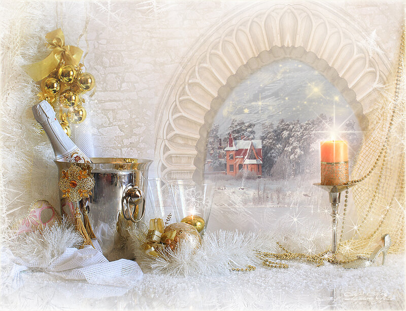 Champagne Bottle in Ice Bucket — White