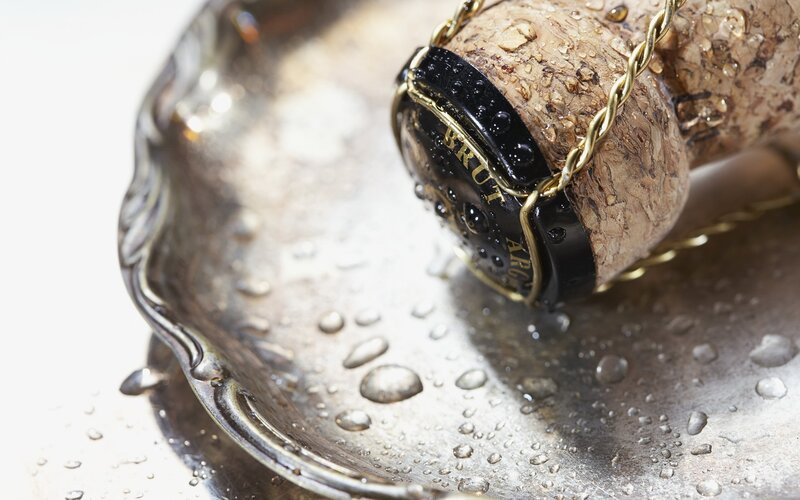 Champagne bottle on silver tray