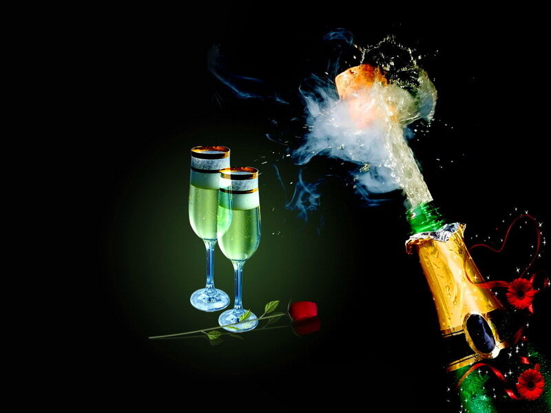 Champagne Bottle Popping — Black, Celebratory