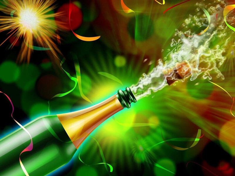 Champagne Bottle Popping — Green, Celebratory