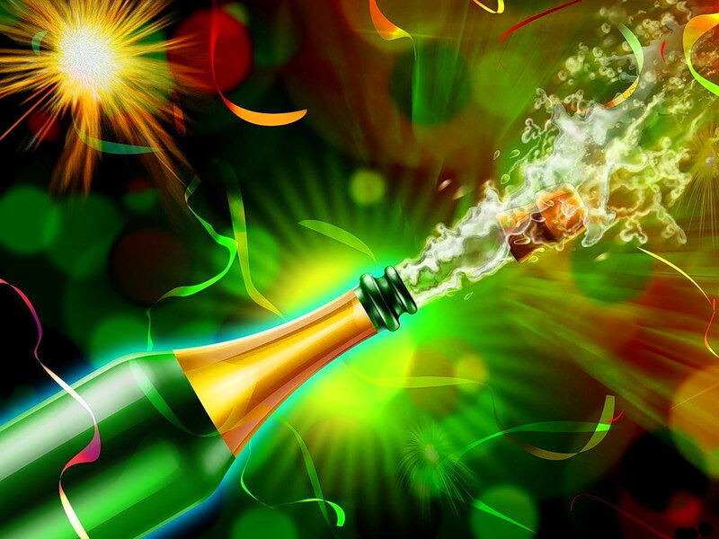 Champagne Bottle Popping — Green