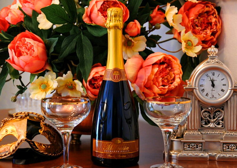 Champagne Bottle with Flowers