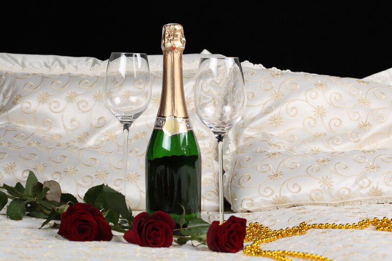 Champagne Bottle with Roses