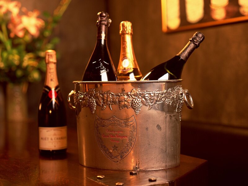 Champagne bottles in ice bucket
