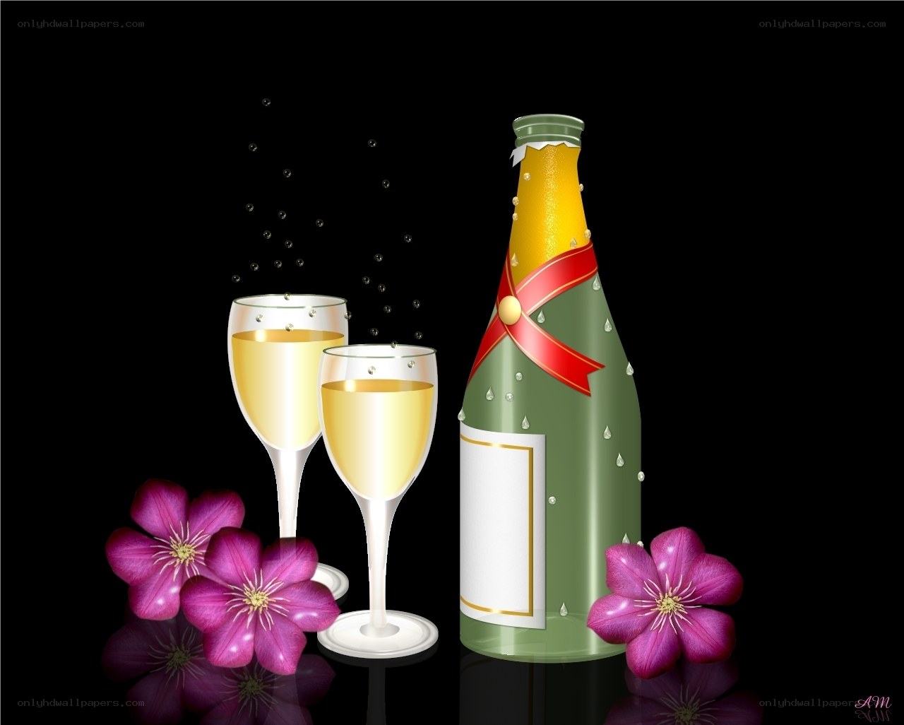 Champagne celebration with flowers