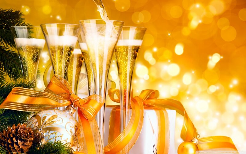 Champagne celebration with gifts