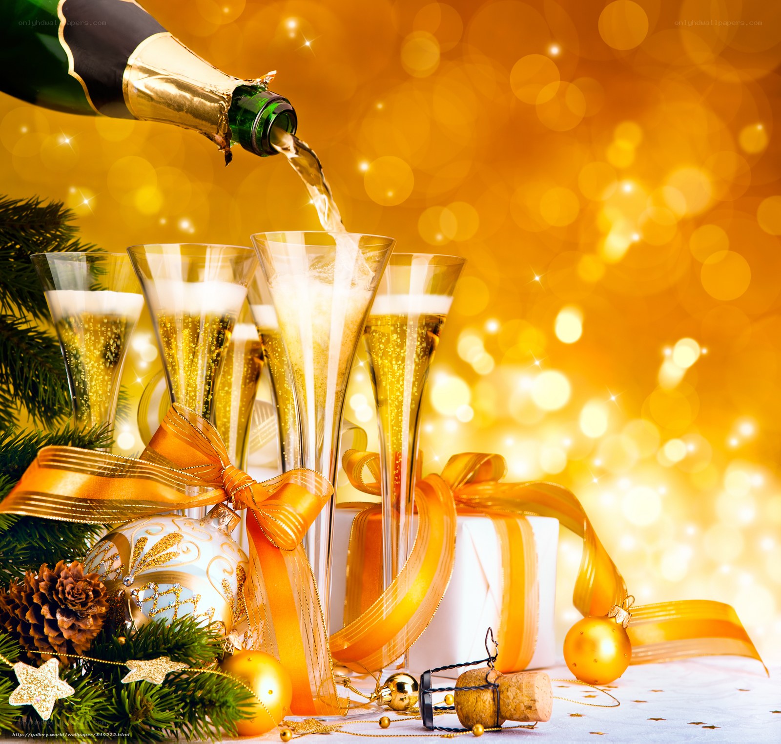 Champagne celebration with ornaments