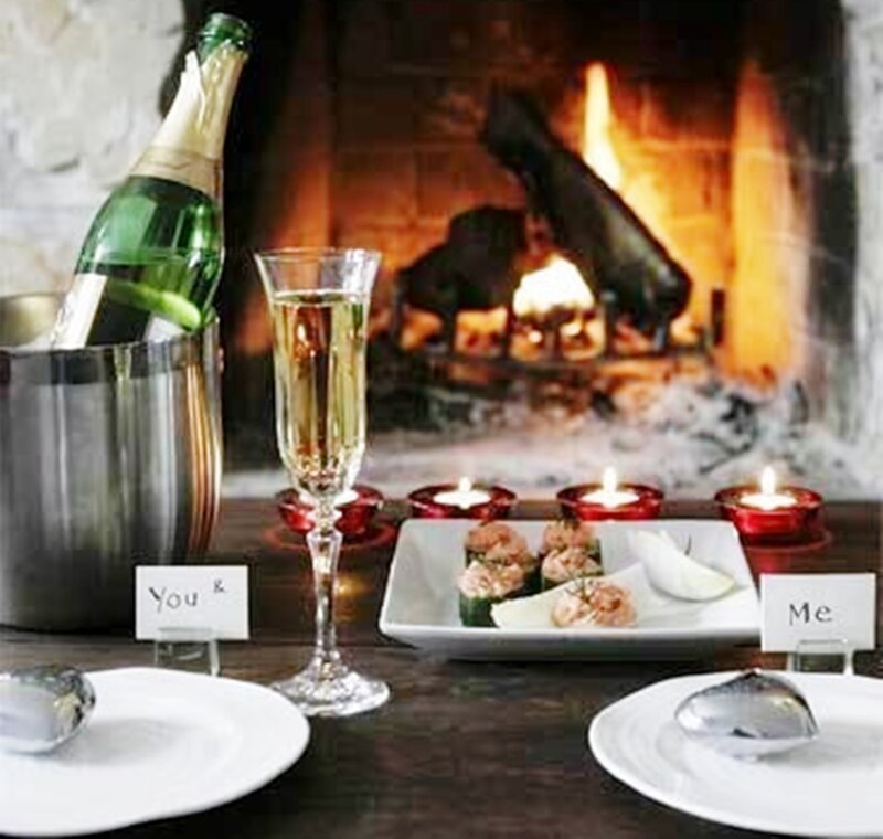 Champagne Dinner by Fireplace