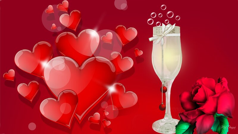 Champagne Glass with Rose — Red