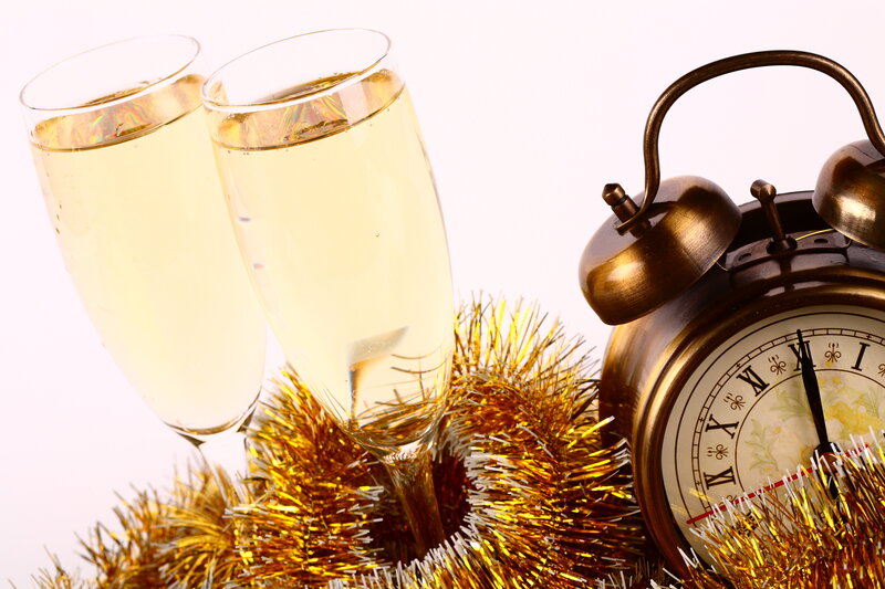 Champagne Glasses and Alarm Clock — Gold