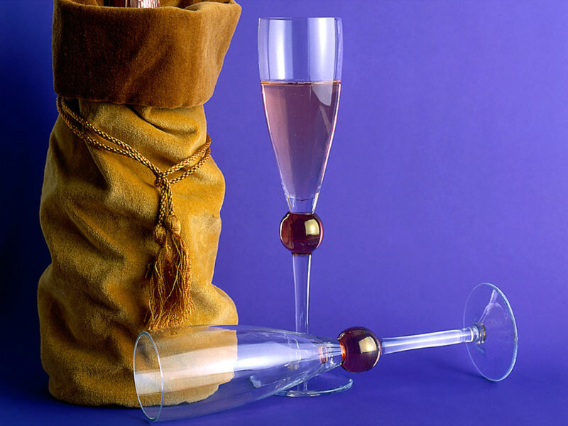 Champagne glasses and bottle bag