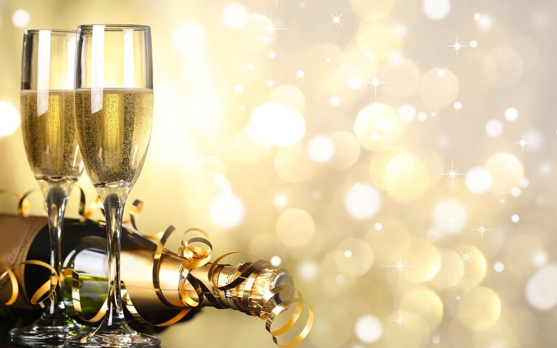 Champagne Glasses and Bottle — Gold, Celebratory
