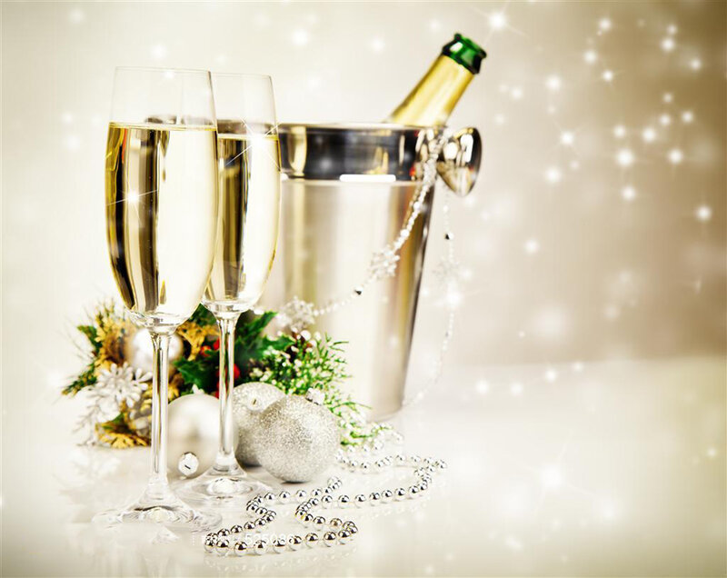 Champagne Glasses and Bottle — Gold, Festive, Winter