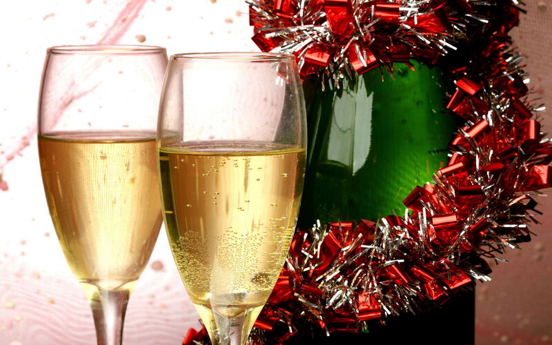 Champagne Glasses and Bottle — Red