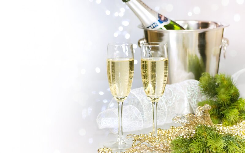 Champagne Glasses and Bottle — White, Celebratory