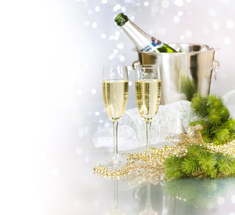 Champagne Glasses and Bottle — White