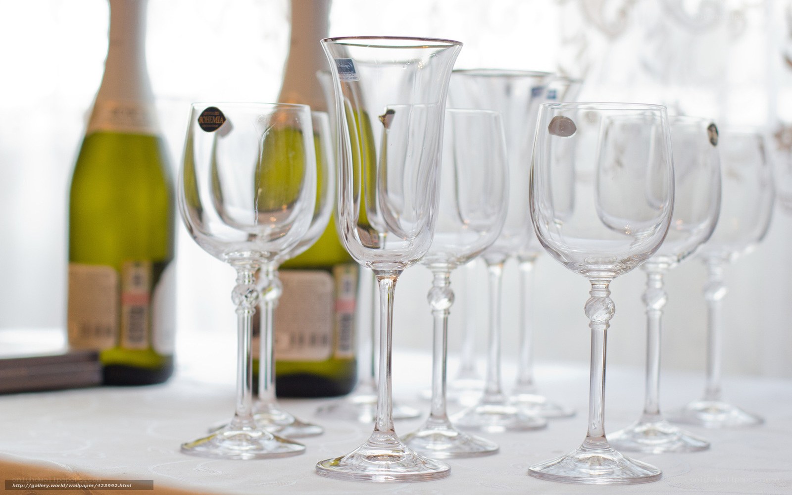 Champagne glasses and bottles