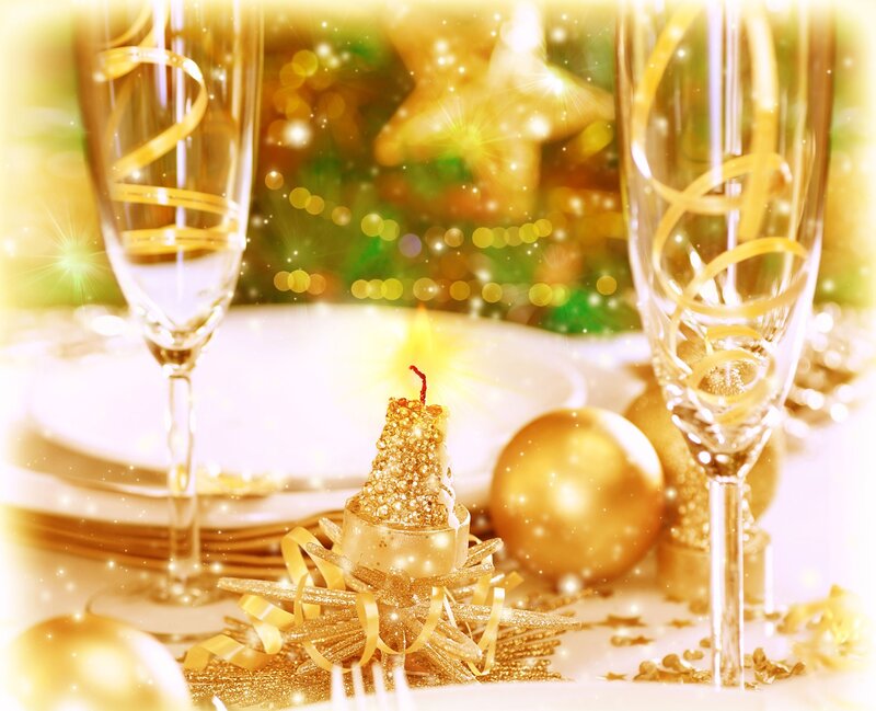 Champagne Glasses and Candle — Gold