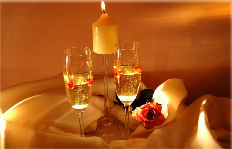 Champagne Glasses and Candle