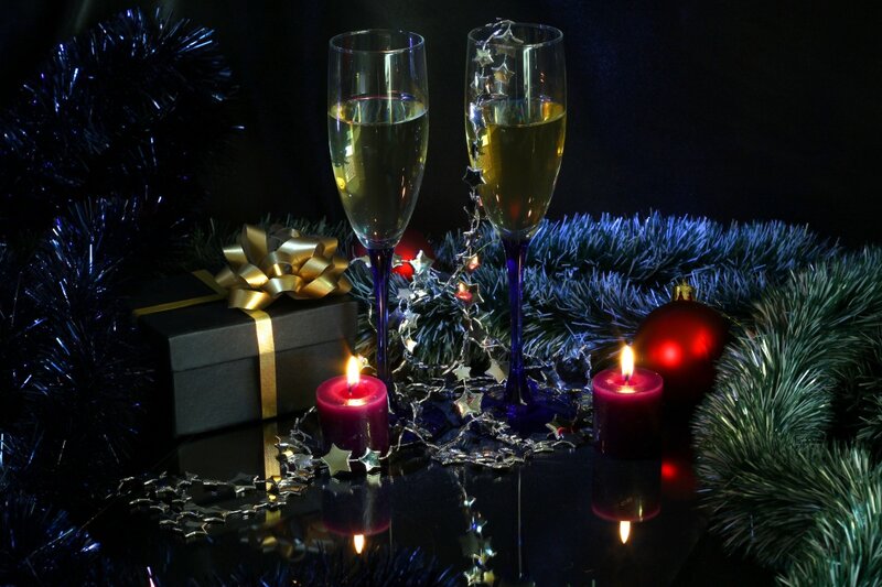 Champagne Glasses and Candles — Black, Festive
