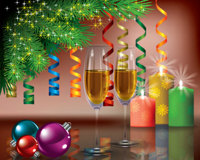 Champagne Glasses and Candles — Green