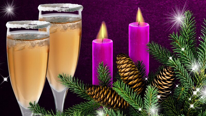 Champagne Glasses and Candles — Purple