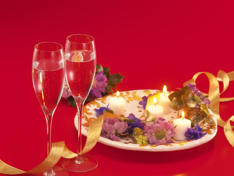 Champagne Glasses and Candles — Red
