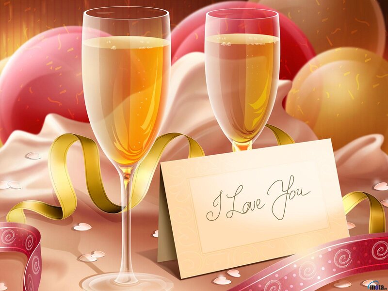 Champagne Glasses and Card — Gold, Celebratory